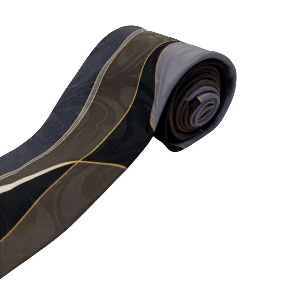 Mens Abstract Geometric Jacquard Necktie Grey Brown Black RN43170 4 Inch Wide‎